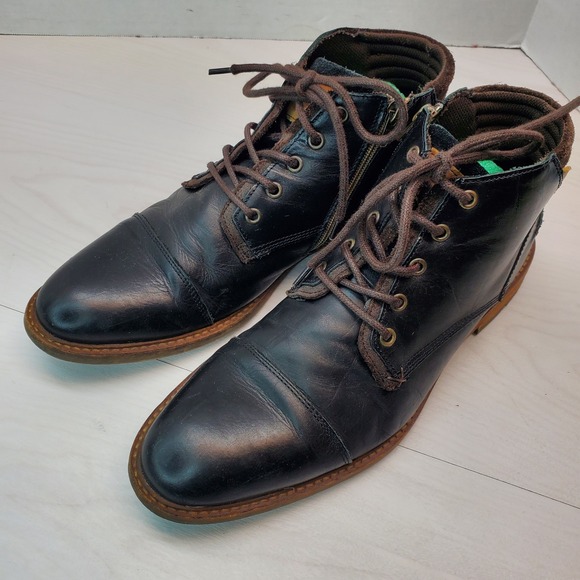 K-Swiss Other - K Swiss Holten Boots Black Leather Side Zip Lace Up‎ Comfort Footbed Size 11